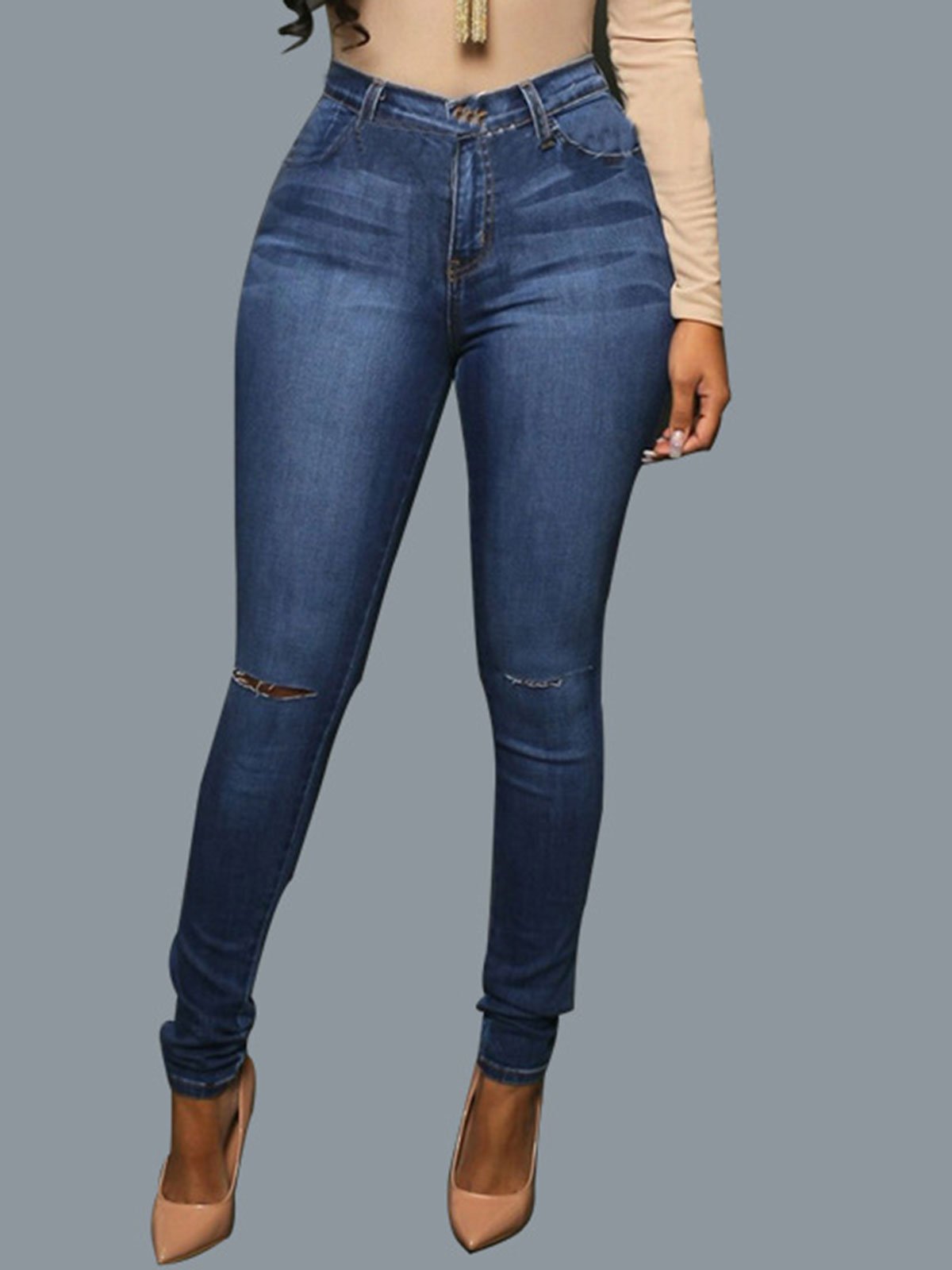 Deep Blue Hole Pocket Jeans