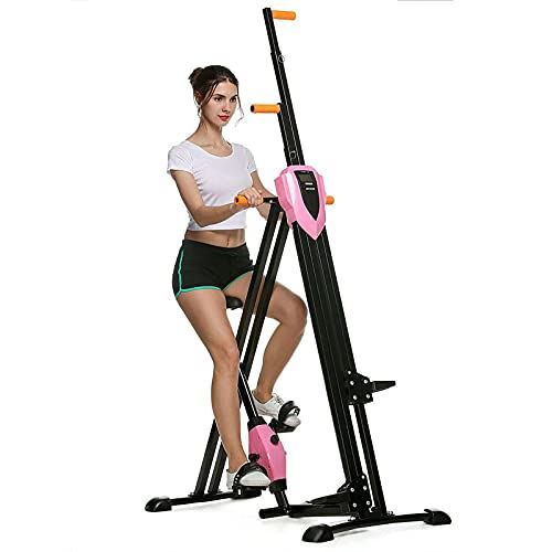 Aolier Vertical Climber 2-in-1 Full Body Exercise Equipment 350 Lbs Folding Cardio Workout Stair Stepper Trainer (Pink)