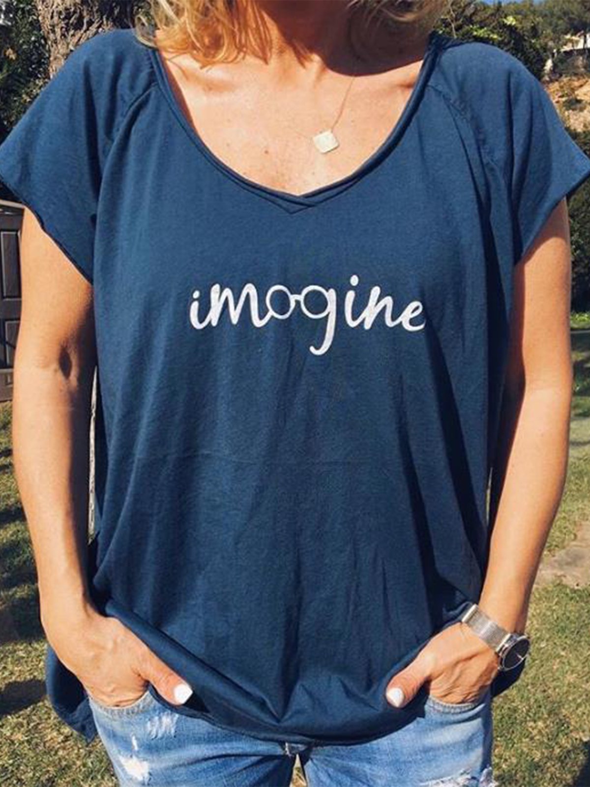 Round Neck Letter Short Sleeve Casual Shirts