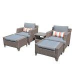 SUNSITT 5-Piece Outdoor Patio Furniture Set, PE Wicker Patio Lounge Chair and Ottoman Set with Grey Cushions & Side Table, Waterproof Furniture Cover Include