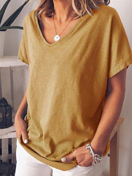 Solid Short Sleeve Casual Cotton-Blend Shirts & Tops