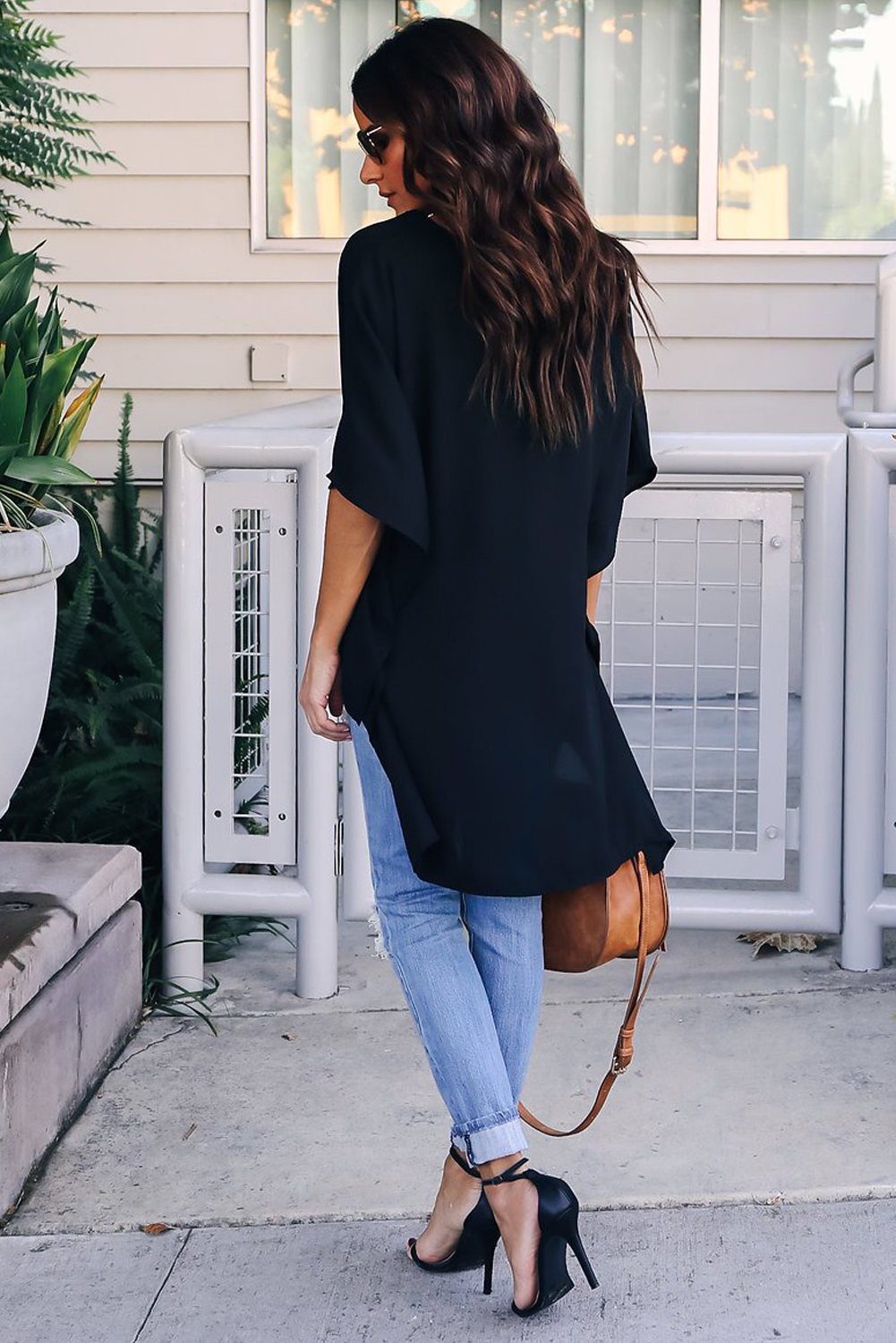Black Chic High Low Kimono Top