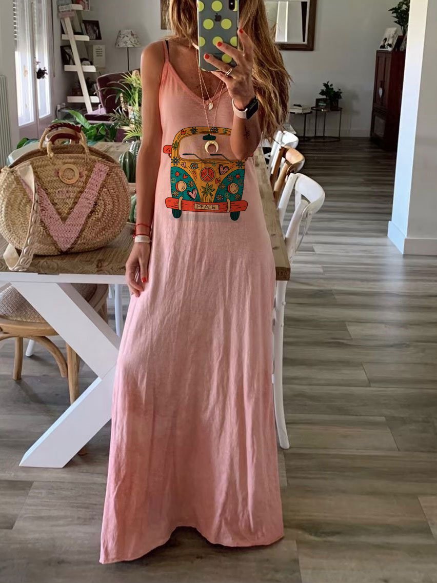 Summer Cotton-blend Sleeveless V-neck Casual Dresses