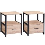 VECELO 2-Tier Metal Frame Nightstand Set w/ Drawer for Bedroom, Living Room/ 2 Pk