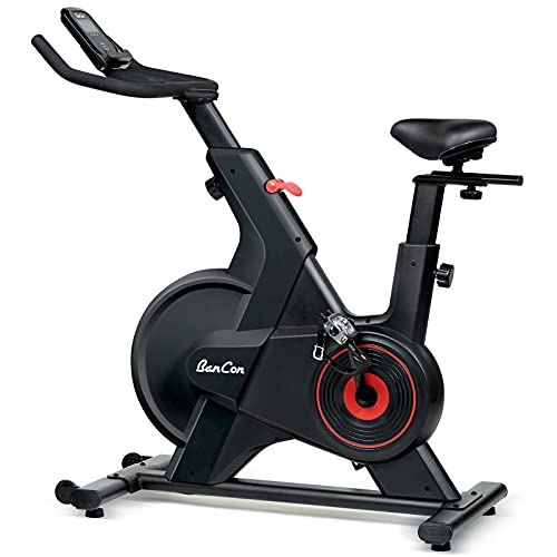 BANCON Magnetic Resistance Exercise Bike Safe Hidden Flywheel Zwift Bluetooth, Fitness Equipment for Men and Women- Black