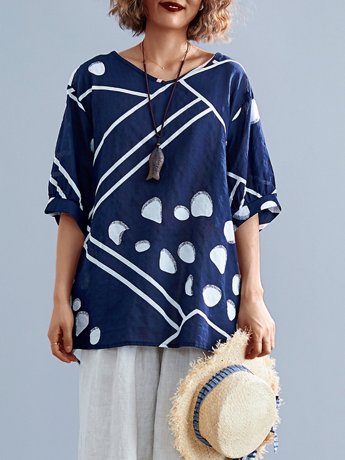 Plus Size Women Irregular Elegant Short Sleeve Round Neck  Floral Casual Tops