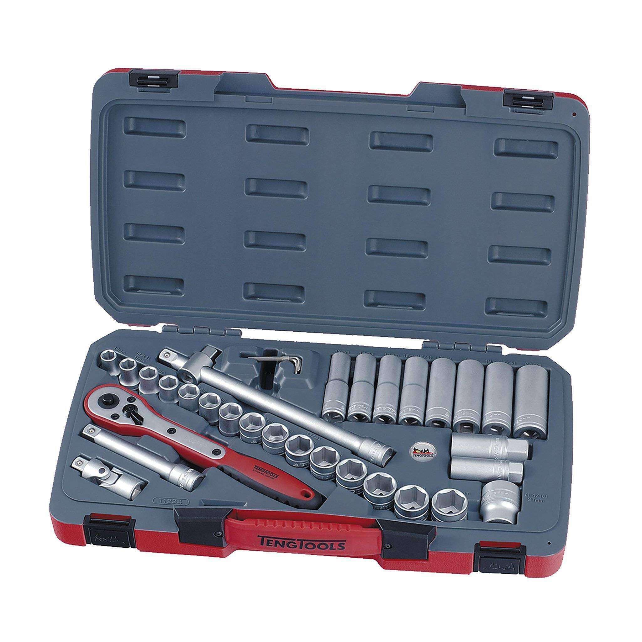 Teng Tools �C 34 Piece 1/2 inch Drive 6 Point Regular and Deep Socket Set �C TEN-O-T1234