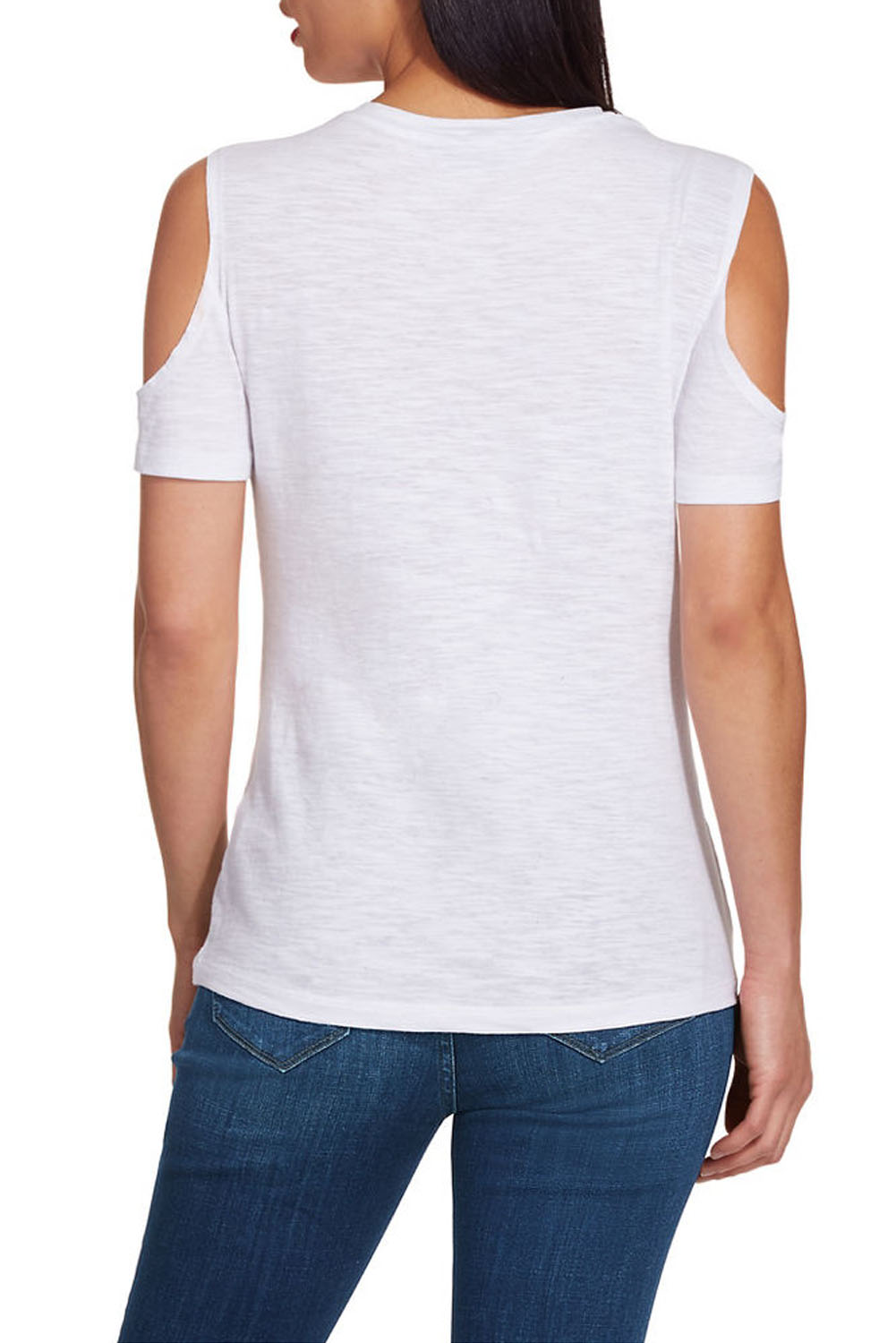 White Cut out Neck Cold Shoulder Slub Tee