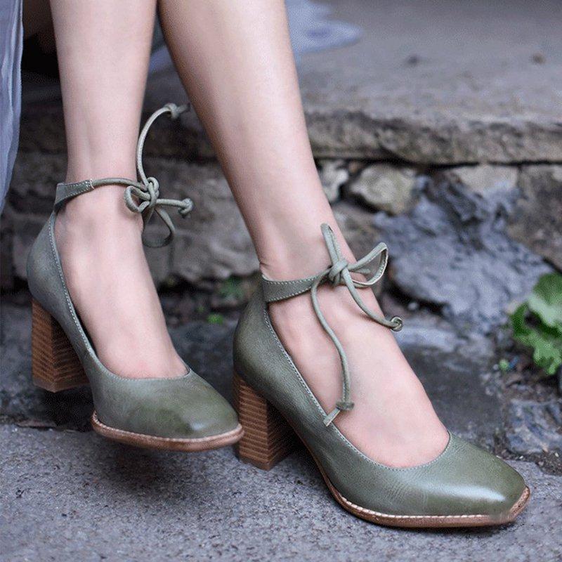 Women's Elegant Chunky Heel Lace-Up Pumps