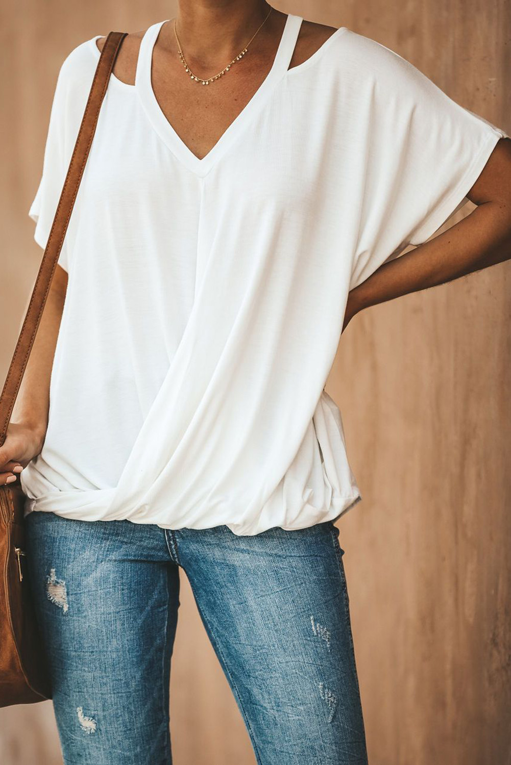 White Cut out Drape Tee
