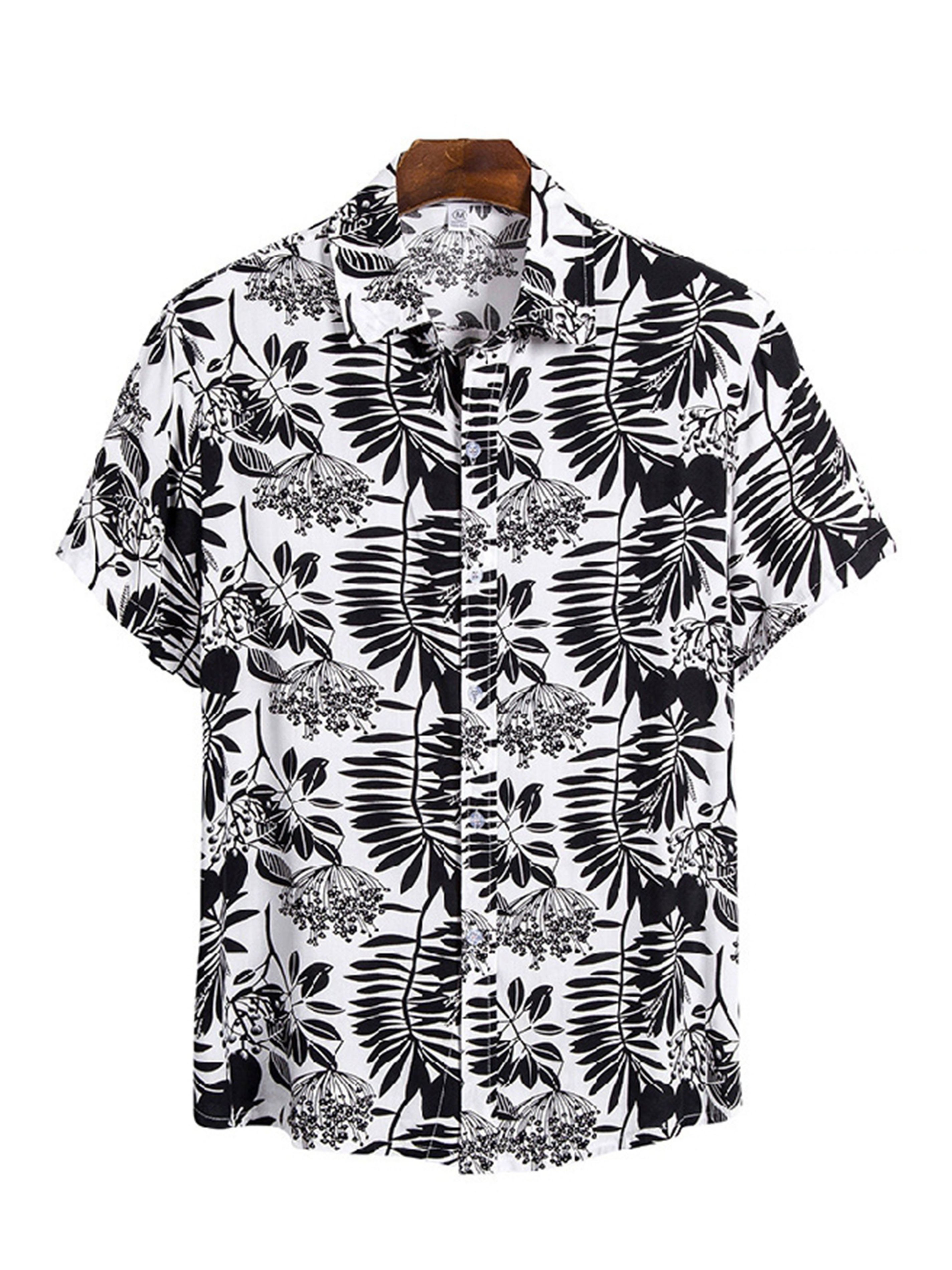 Men's Leaf Floral Print Button Up Shirt
