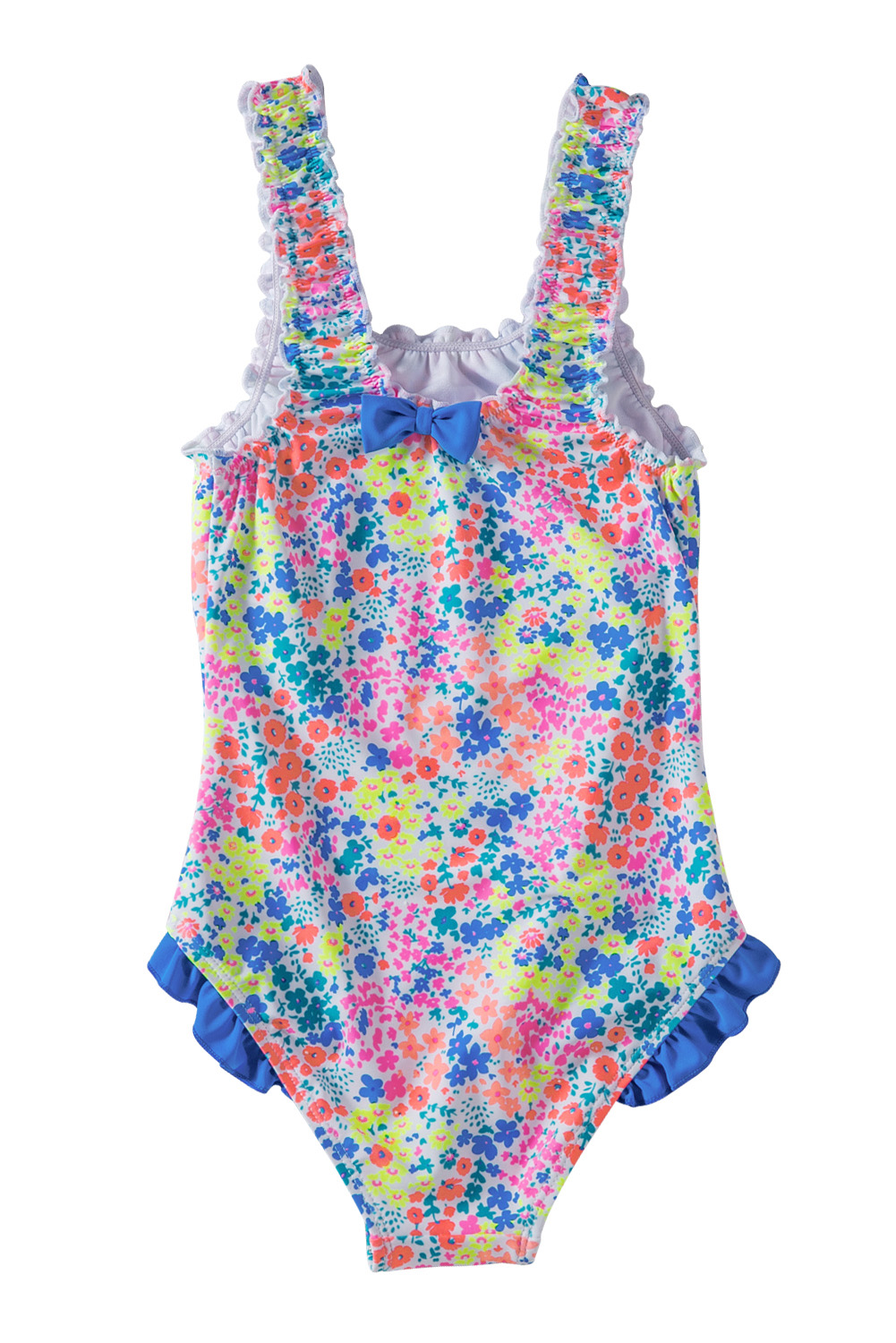 Multicolored Bow Ruffle Girls’ One Piece Swimsuit
