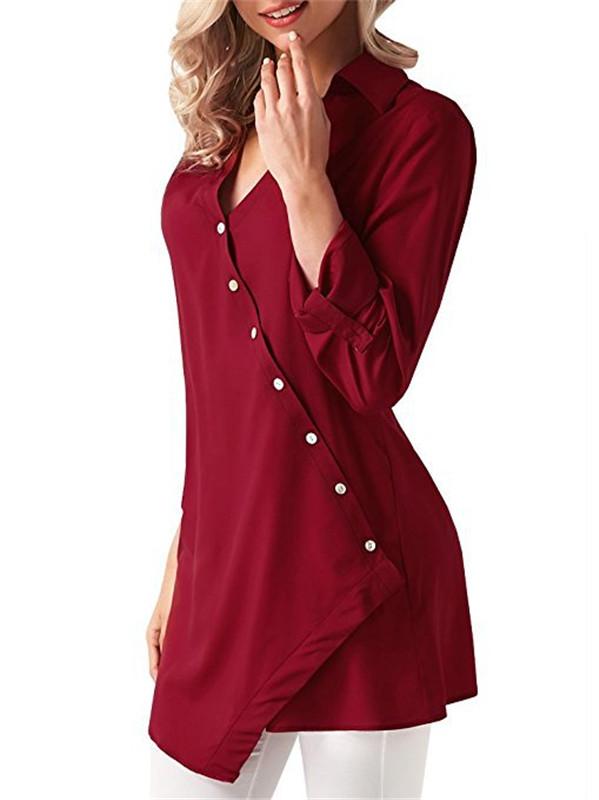 Chiffon Asymmetric Button Solid Shirt Collar Casual Blouse & Shirts