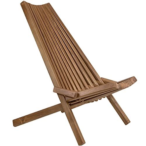 CleverMade Tamarack Folding Wooden Outdoor Chair �C Foldable Low Profile Acacia Wood Lounge Chair for the Patio, Porch, Deck, Lawn, Garden or Home Furniture �C No Assembly Required