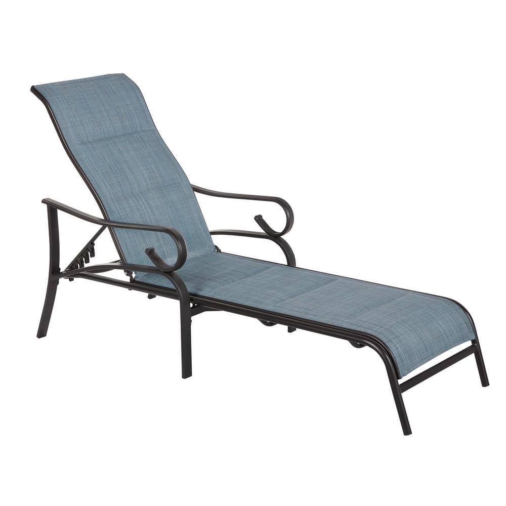 Hampton Bay Crestridge Steel Padded Sling Outdoor Patio Chaise Lounge in Conley Denim (2-Pack)