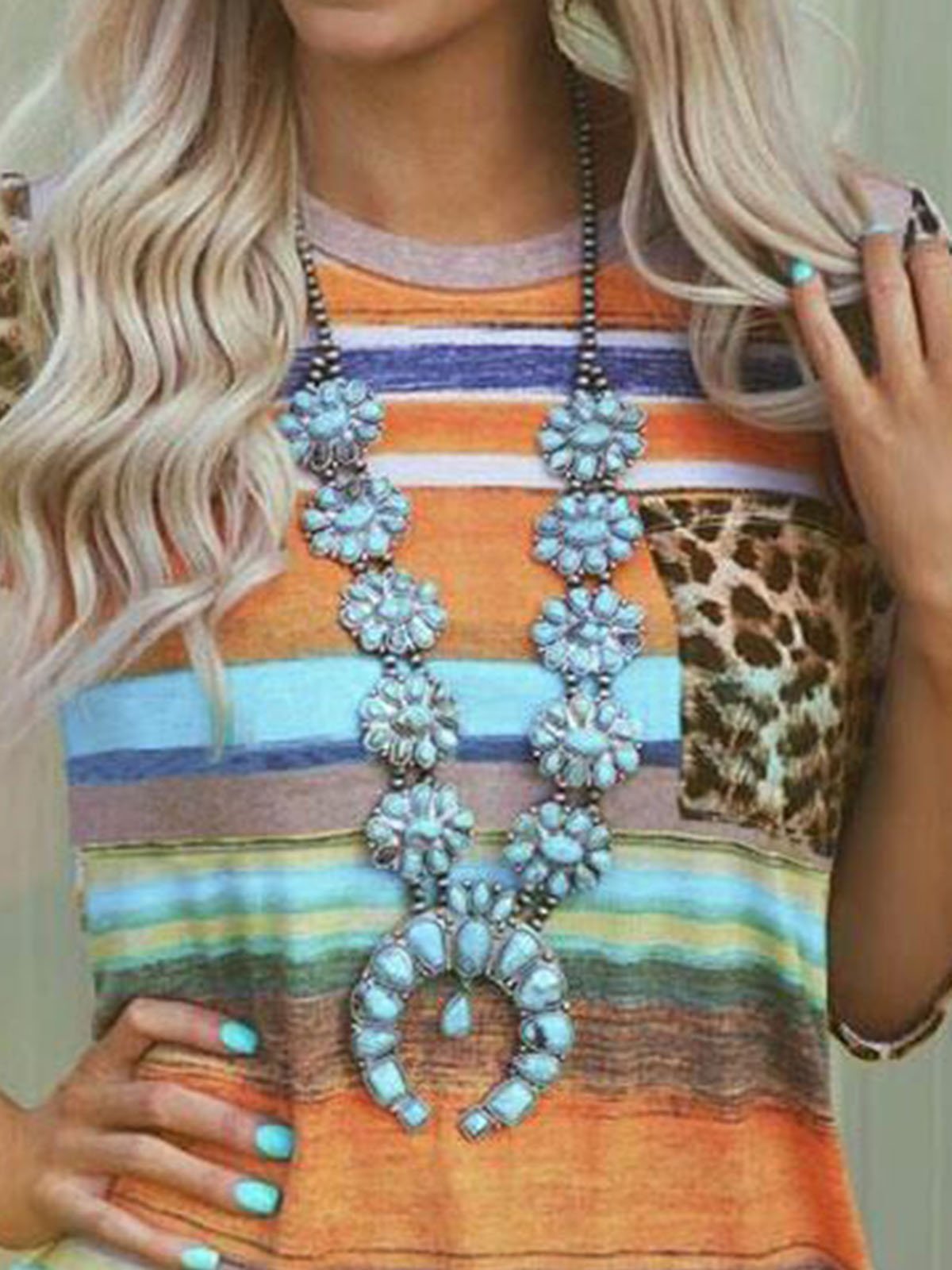 Multicolor Holiday Crew Neck  Leopard Shirts & Tops