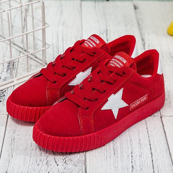 Women Comfortable Suede Casual Flat Lace-Up Sneakers