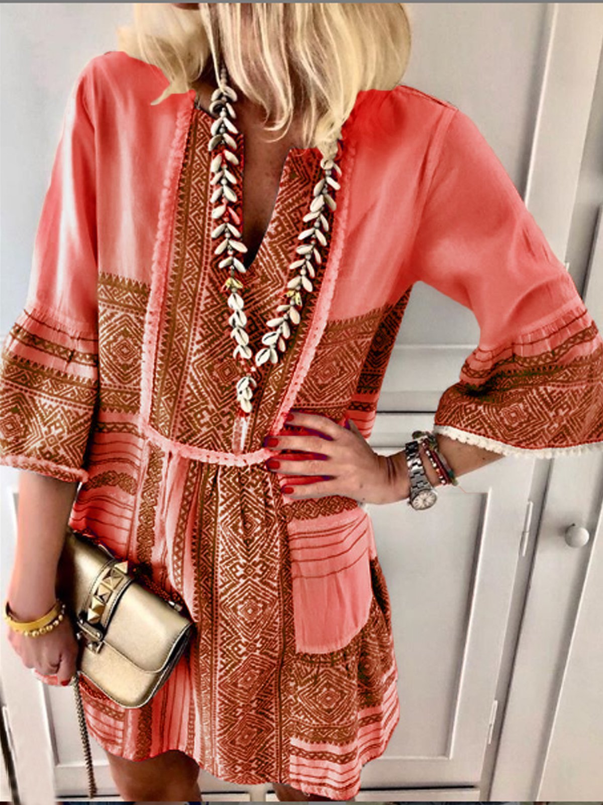 White V Neck Sexy Shift Patchwork Dresses