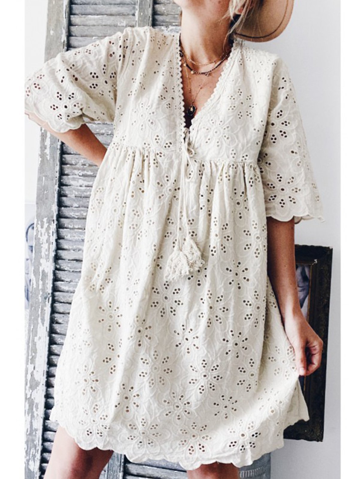 Cotton-Blend Short Sleeve Dresses