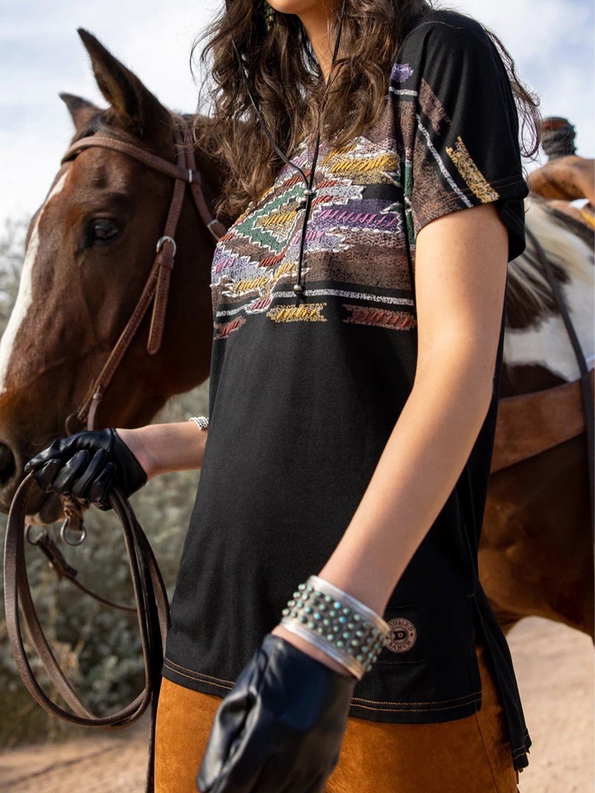 Short Sleeve Tribal Printed Jersey Shirts & Tops