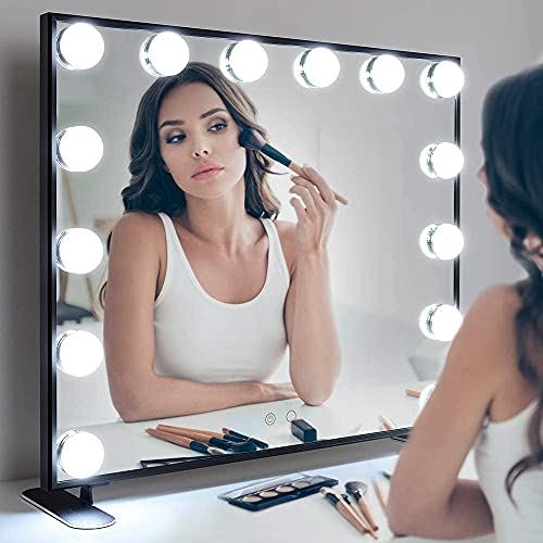 Black Lighted Makeup Mirror with 14 Bulbs , Tabletop or Wall Mounted Vanity Mirror