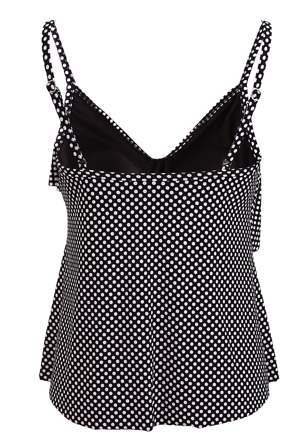 White Polka Dot Black Cami Swim Top