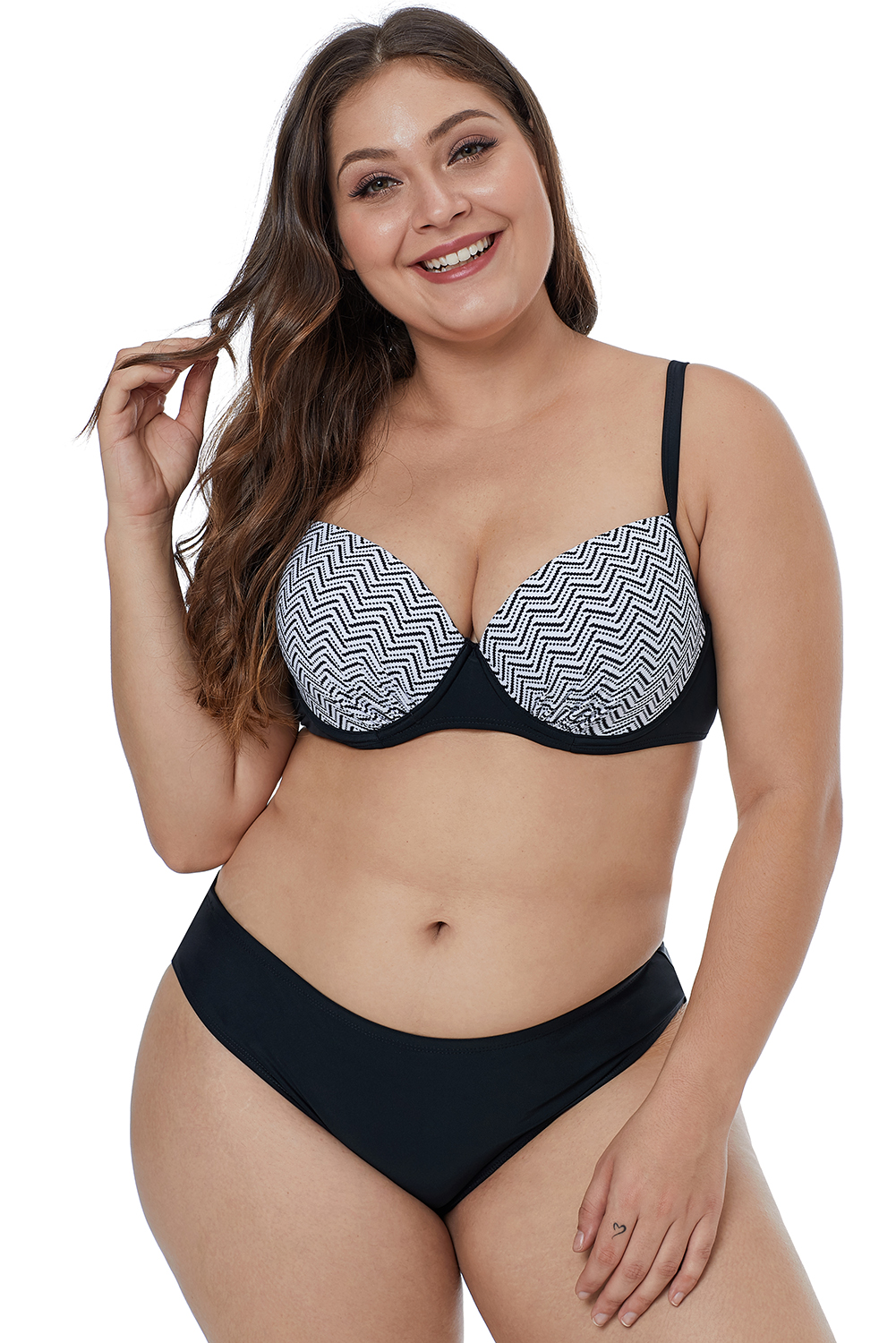 Waves Print Cups Plus Size Bikini Swimwear