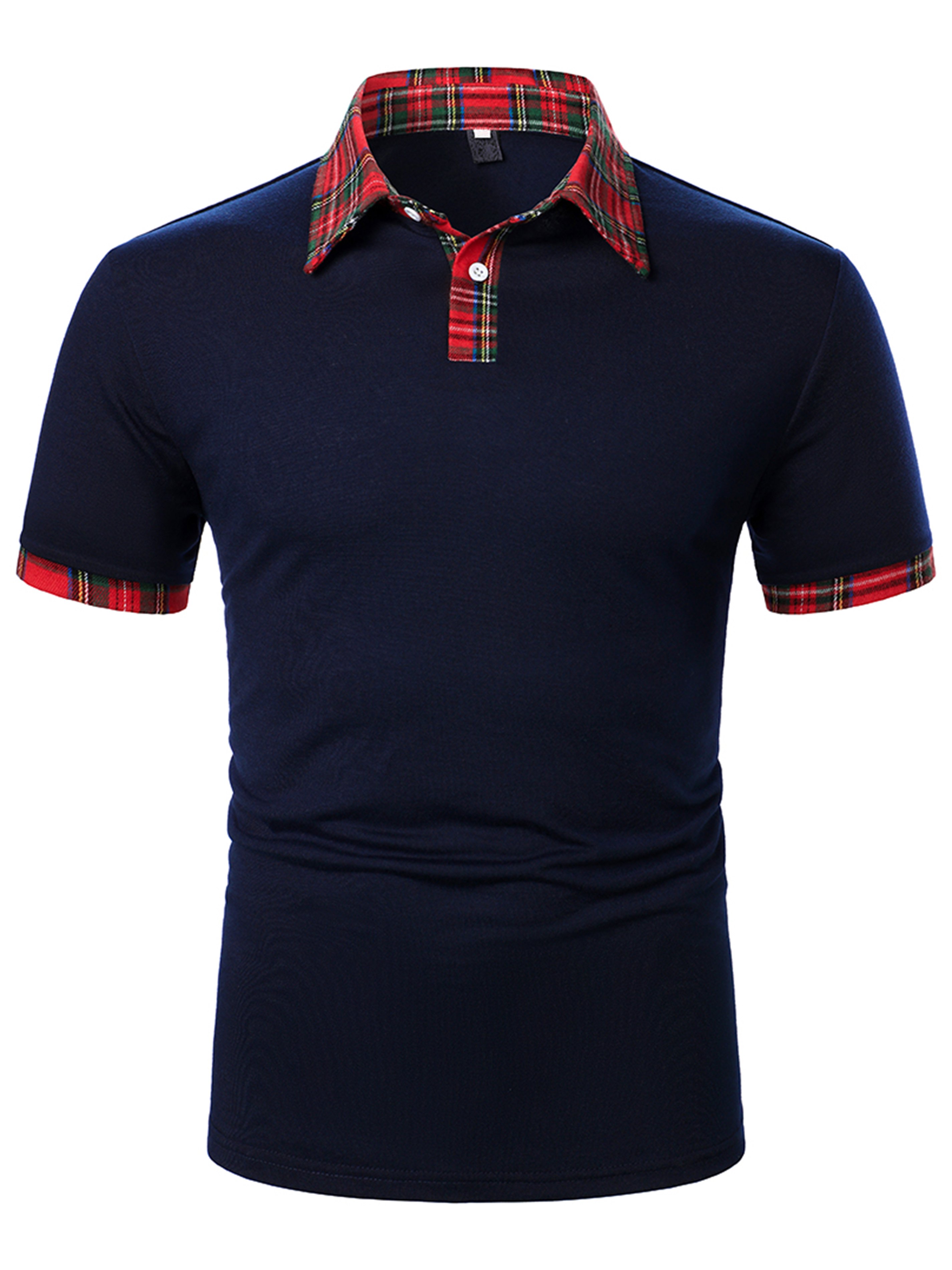 Men's Casual Plaid Insert Polo Shirt