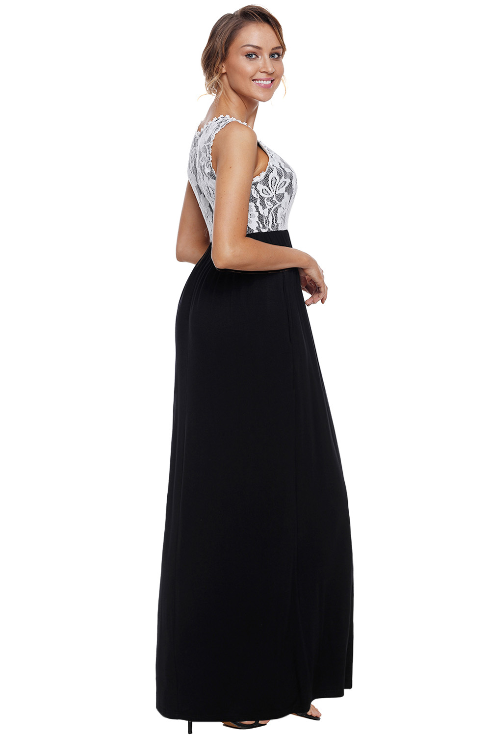 Floral Lace Top Black Sleeveless Maxi Dress
