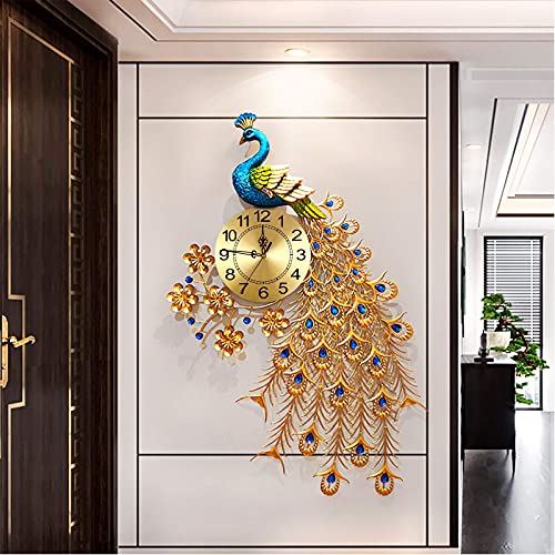 Silent Non-Ticking Peacock Wall Clock for Living Room Decor/ 31.5 inch