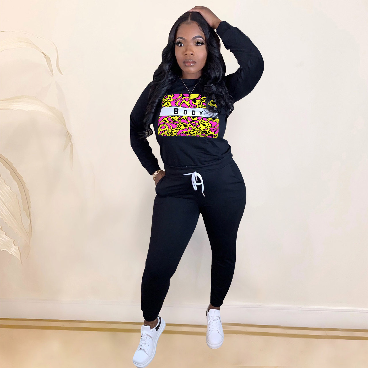 Autumn Casual Print Round Neck Sweatsuit