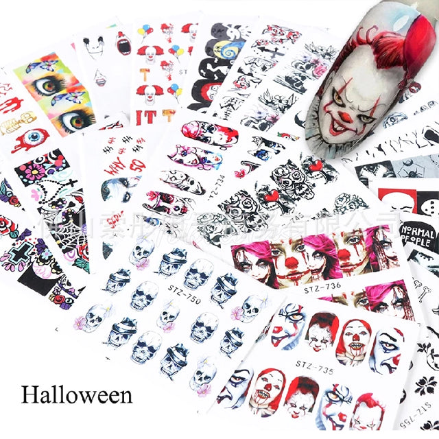 25pcs Halloween Designs Water Transfer Stickers Skull Head Vampire Rose Nail Art Decals Nail Art DIY Decorations