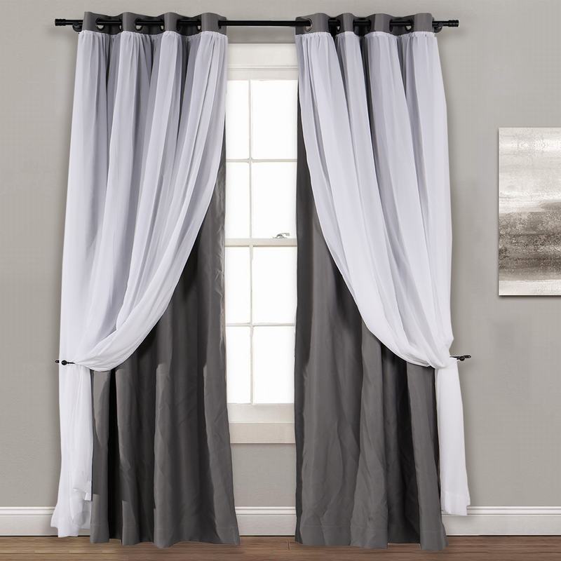 Layered Curtain Mix & Match Elegance White Crushed Voile x Blackout Curtain Grommet Panel ELI