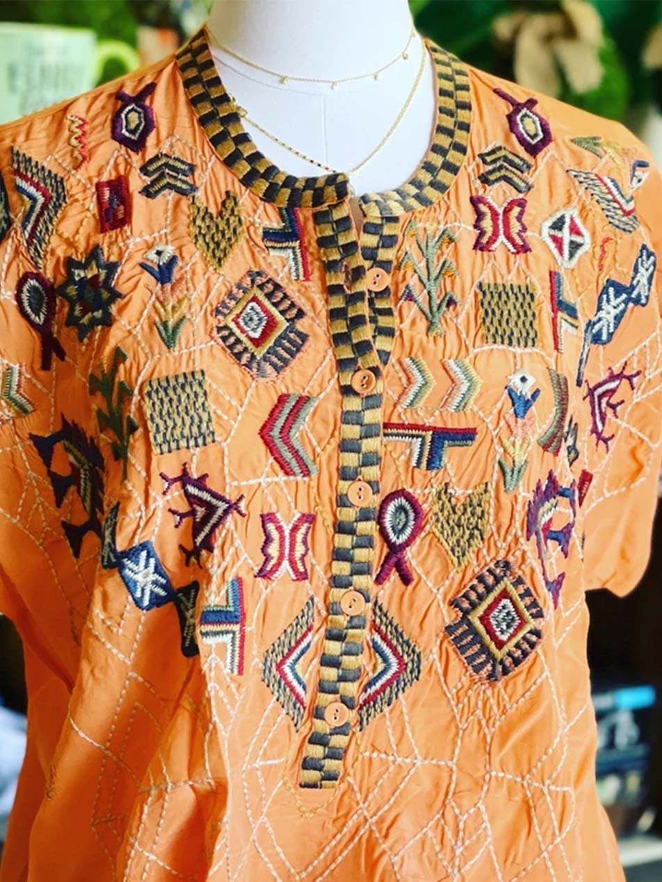 Cotton-Blend Crew Neck Holiday Short Sleeve Shirts & Tops