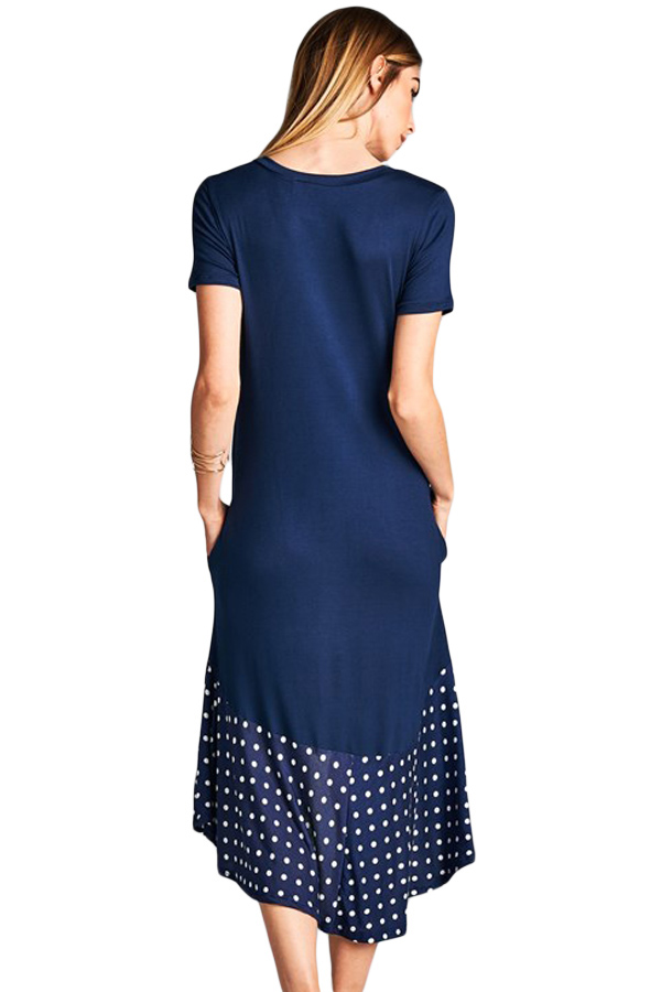 Navy Hi-low Dotted Ruffle Hem Midi Dress