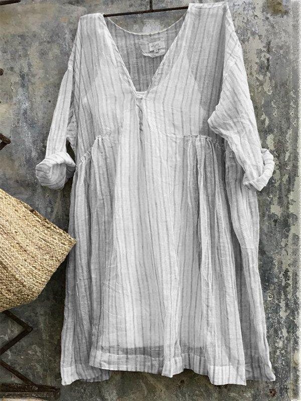 V Neck 3/4 Sleeve Striped Casual Bat Sleeve Tops