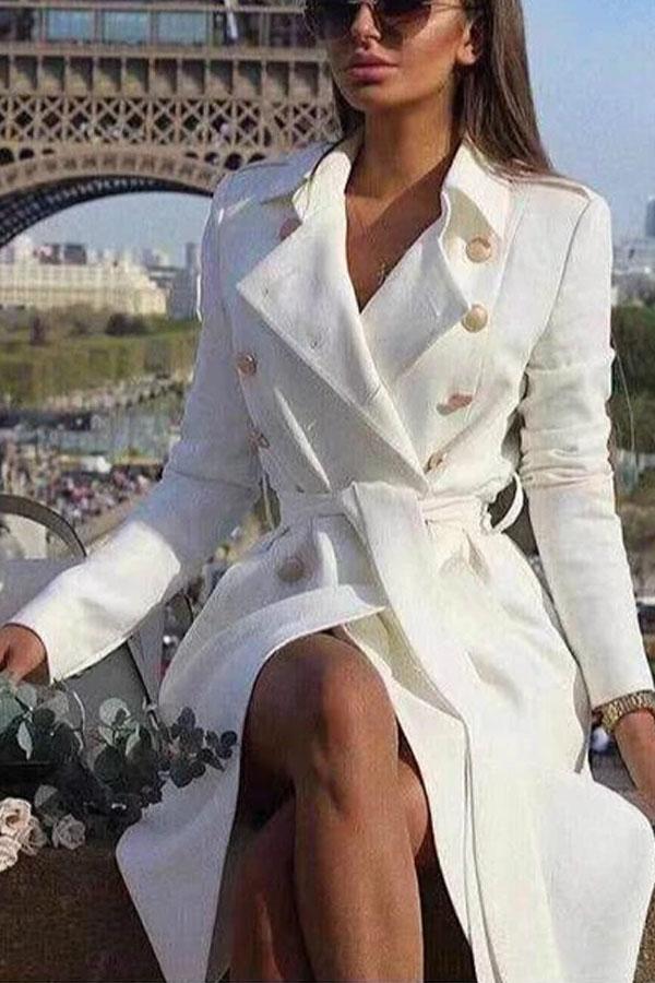 Sexy V Collar Wide Lapel Plain Slim Waisted Long Sleeves Wind Coat Dress