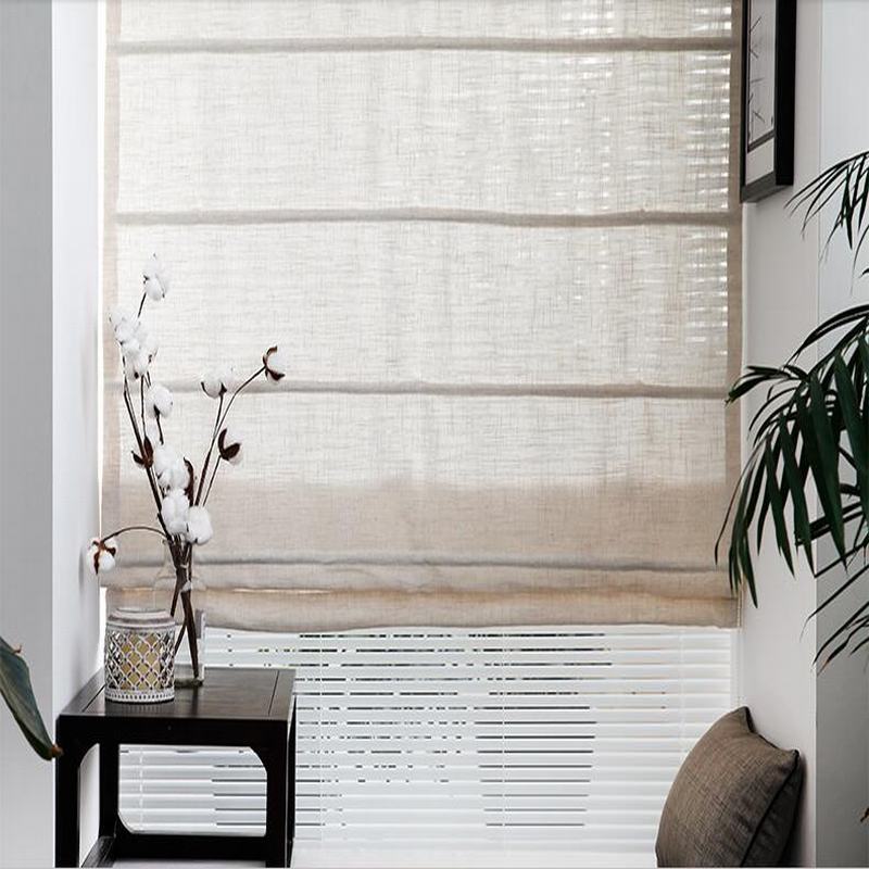 Polyester Linen Roman Shade In Beige