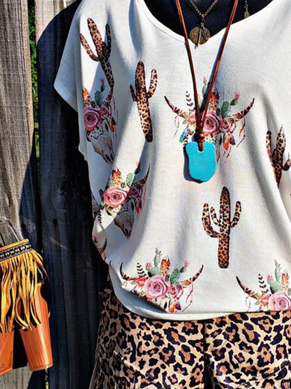 Shift Printed Short Sleeve Plants Shirts & Tops