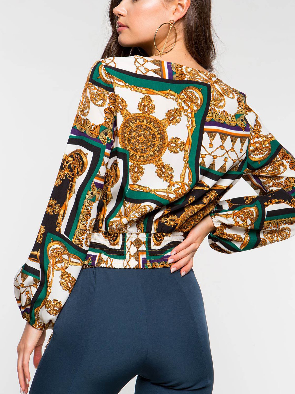 Blue V Neck Casual Shirts & Tops