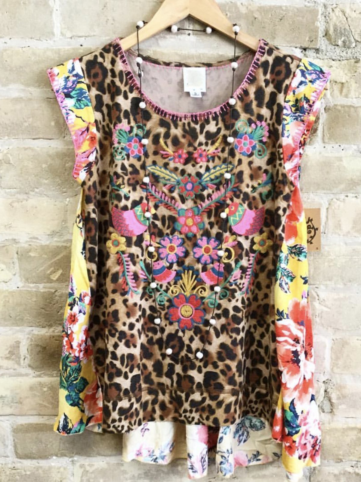 Boho Leopard Crew Neck Short Sleeve Vintage Floral Shirts & Tops