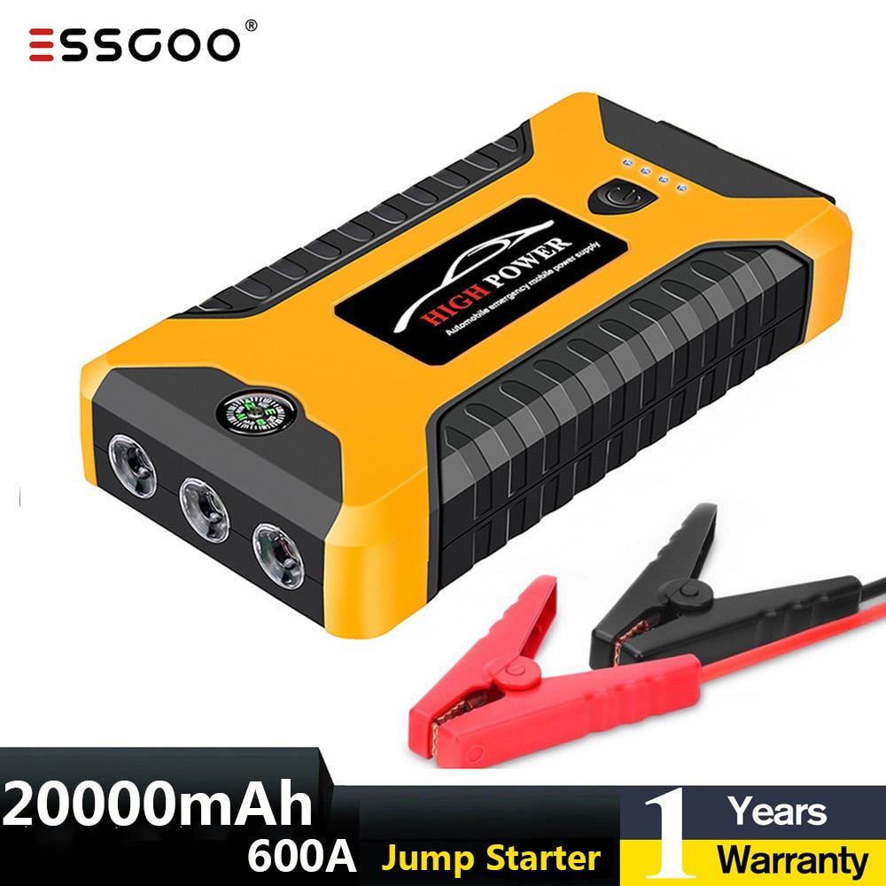 Car Jump Starter Power Bank 20000mA 600A 12V Output Portable Emergency Start-up