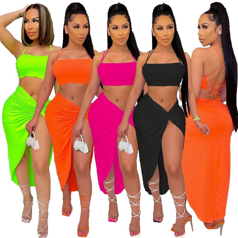 Sexy Womens hollow lace-up mini skirt two-piece suit XYI9100