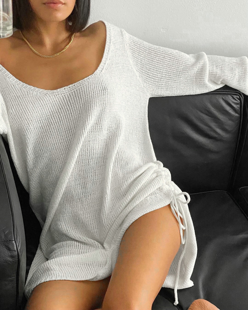 Sexy White Knit Loose Shirt Dress