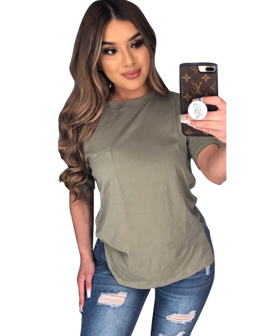 Summer Solid Color Slit Basic Shirt