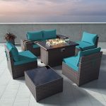 Gotland 7 Piece Outdoor Patio Furniture Set with Gas Fire Pit Table