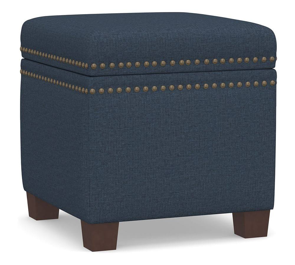 Tamsen Upholstered Cube Storage Ottoman, Performance Everydayvelvet Navy - Furniture - Ottomans Benches - Pottery Barn
