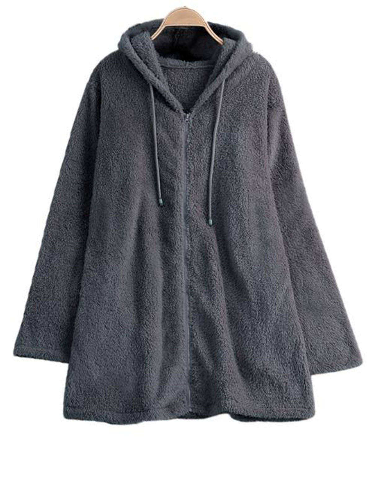 Solid Color Zipper Hooded Casual Hoodie