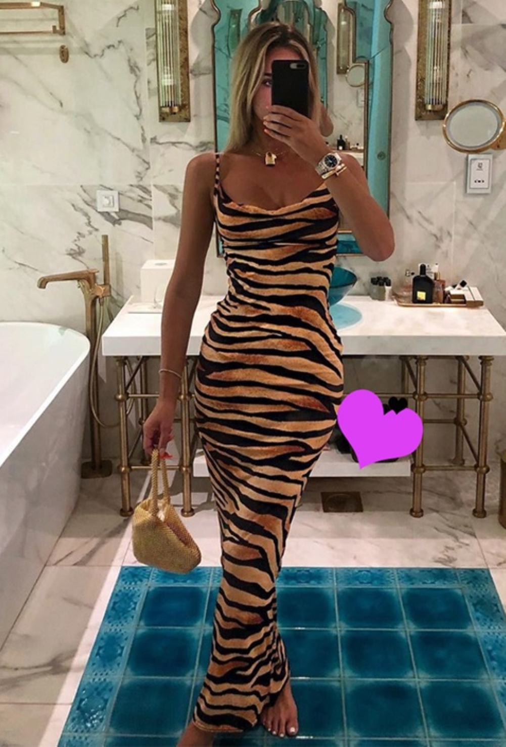 Sexy Tiger Print Strap Long Dress