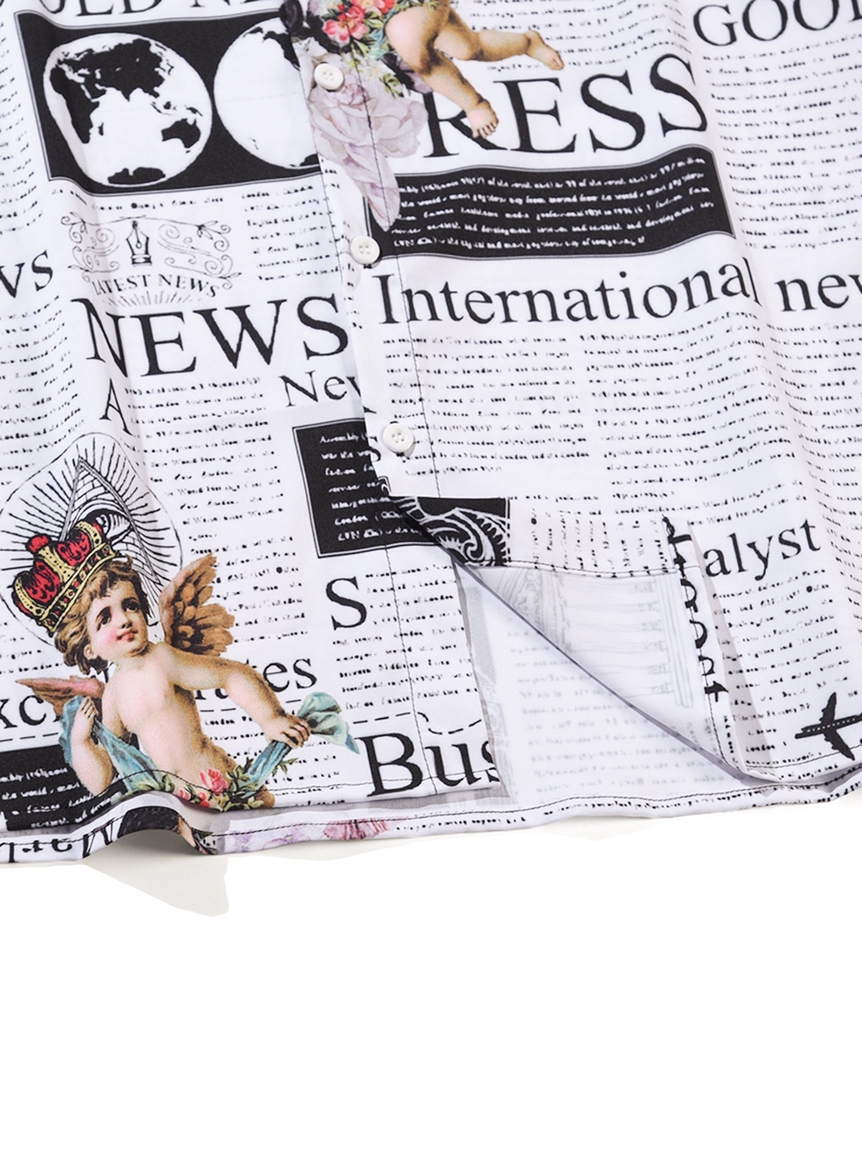 Men's Street News & Angel Print Button Shirt